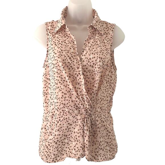 Pleione Women's Collared Pink Animal Print Peplum Wrap Top XS NWOT - Picture 2 of 10